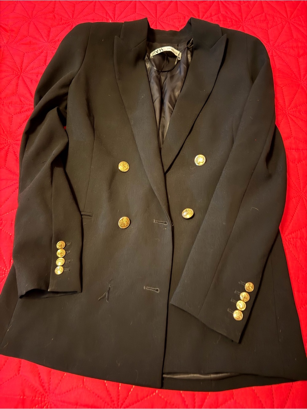 Zara Black Double-Breasted Blazer with Gold Buttons
